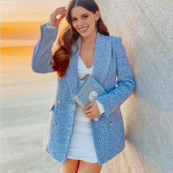 Zara Tweed Boucle Double Breasted Blazer - Picture 4 of 9